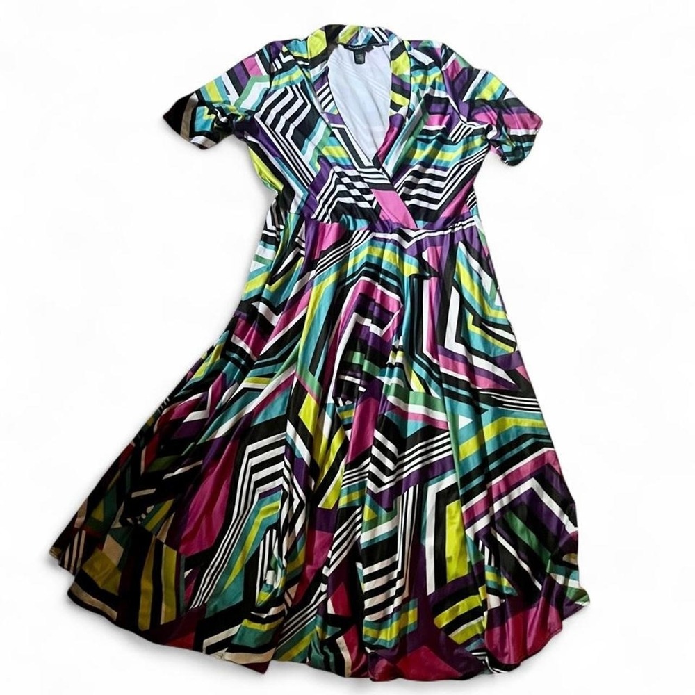 Funky Colorful Bright Bold Vivid Groovy Statement Printed Dress Womens‎ 26 Indie